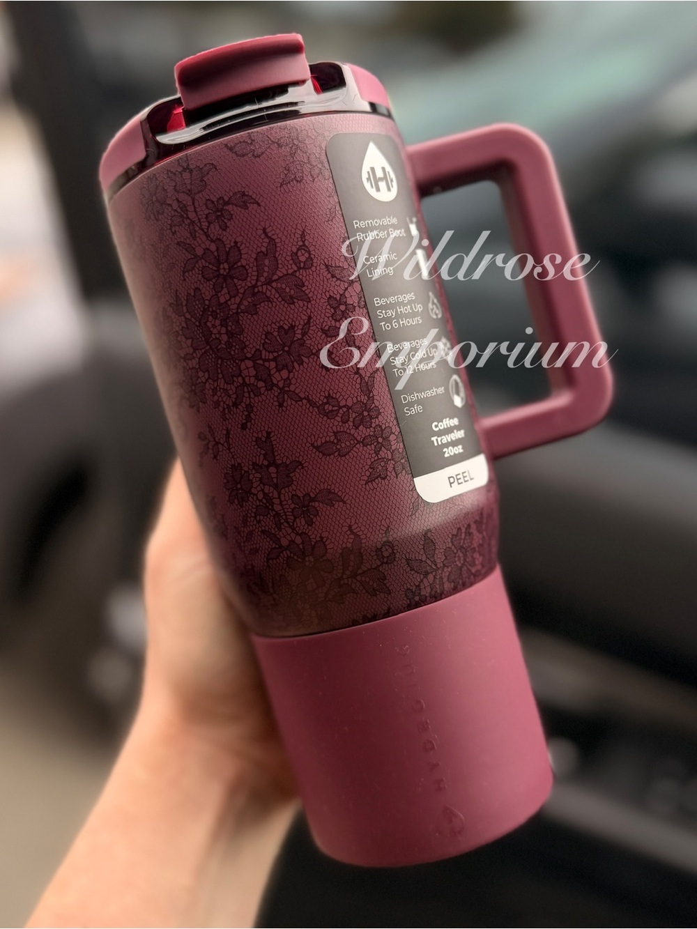 Hydrojug Bordeaux lace maroon Merlot mauve black toile fall halloween Traveler